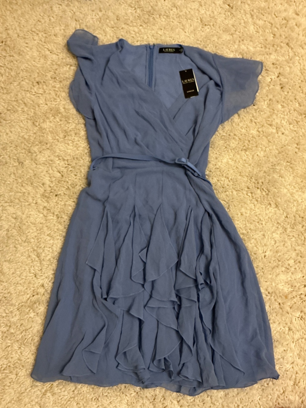Ralph Lauren Light Blue Ruffle Wrap Midi Dress